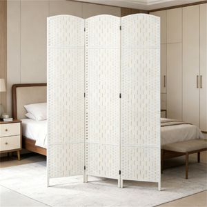 White Three-Panel Folding Privacy <b>Screen</b> Bedroom Partition <b>Wall</b> Room Divider - Product Image 1