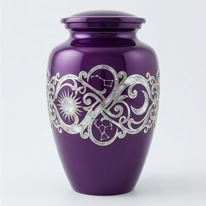 Urna funeraria morada para cenizas humanas de adulto, urna de cremación con incrustaciones de nácar, urna de cremación grande para el hogar. - Product Image 1