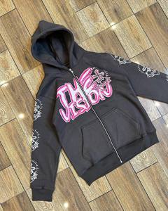 Sweat à capuche personnalisé avec strass pour homme, sweat à capuche zippé thermique avec strass araignée - Product Image 2