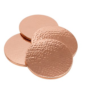 Sous-verres vintage en cuivre pur martelé à la main, ensemble de sous-verres métalliques ronds de luxe pour la décoration de table de bar et d'hôtel - Product Image 4
