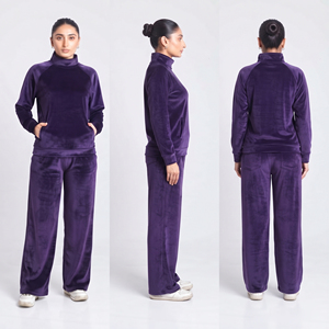 Women Velour Tracksuit Casual Long Sleeve <b>Stand</b> Collar Pullover Baggy Fleece <b>Drop</b> Shoulder Winter Wear Velvet Tracksuit Ladies - Product Image 6