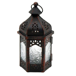 Lanterne en fer vintage artisanale en métal décoratif marocain avec bougeoir mural en verre - Product Image 5