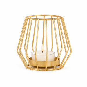 Porte-bougie géométrique en métal doré nordique moderne, luxe, en fil de fer 3D, pour décoration contemporaine de la maison - Product Image 2