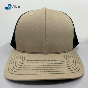 Casquette Trucker en Toile Kaki Haute Qualité avec Logo Personnalisé, Maille Noire Avant, 6 Panneaux, Réglable, Unisexe, Broderie, Quatre Saisons - Product Image 1