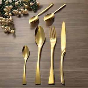 Elegante juego de cubiertos de 4 piezas, latón pulido de acero inoxidable, estilo americano moderno, cubiertos - Product Image 1