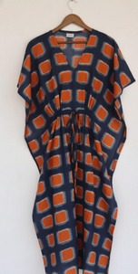 Vestido Maxi Kaftan Tradicional Teñido a Mano, Ecológico, de Algodón Lavable y Transpirable, con Cuello en V, Estilo Bohemio con Cordón Ajustable para Mujer - Product Image 2