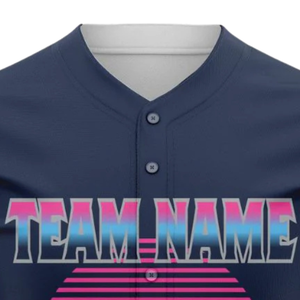 Camiseta de béisbol estilo retro azul marino y rosa personalizada para hombre, uniforme de equipo de softbol transpirable, camisa deportiva atlética - Product Image 5