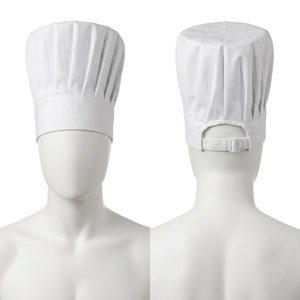Premium White <b>Chef</b> <b>Hat</b> 180 GSM Waterproof Cotton Blend Pleated Crown Adjustable Snap Closure Custom Branding Restaurant Bar - Product Image 1