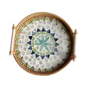 Plateau de service décoratif en rotin, tressé à la main, organisateur naturel - Product Image 4