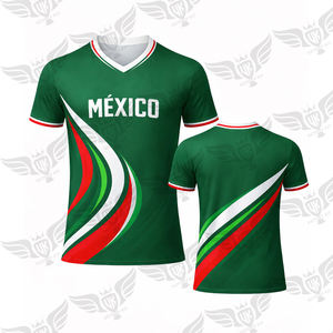 Custom Retro Mexico Soccer Jersey Breathable Polyester Sublimated <b>V</b>-<b>Neck</b> Loose Fit Football Sports <b>T</b> <b>Shirt</b> for <b>Men</b> - Product Image 4