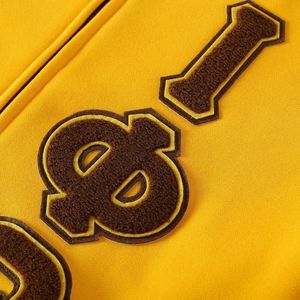 Veste en molleton dorée Iota Phi Theta, style universitaire, marron et or, vêtements grecs, style Letterman, veste premium ajustée - Product Image 4