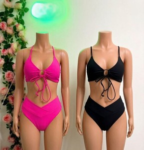 Conjunto de Bikini Premium para Mujer, Dos Piezas con Tiras Cruzadas, Estilo Halter, para Vacaciones en la Playa, Resort de Verano, Moda - Product Image 1