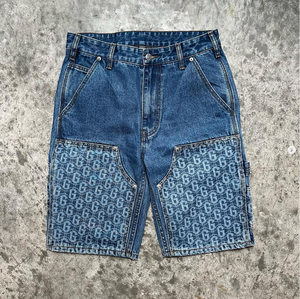 Shorts en jean vintage 100 % coton bleu ciel pour homme, style streetwear, broderie, délavage clair, vente en gros avec poches cargo - Product Image 1