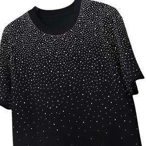 T-shirt en tricot noir à manches courtes pour homme avec motif à pois, col rond, coupe ample décontractée, respirant, imprimé pailleté, longueur normale - Product Image 2