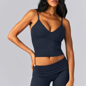 Nouveau design – Débardeur court moulant pour femme, col en V profond, haute élasticité, sans motif, vente en gros - Product Image 6