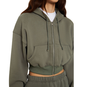Ensemble 2 pièces pour femme de qualité supérieure avec fermeture éclair, dernières tendances, logo personnalisé, sweat-shirt court et pantalon de jogging pour femme. - Product Image 6