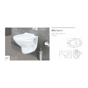 WC mural moderne de forme sigma, 490x365x370mm, en céramique, pour usage commercial. - Product Image 6