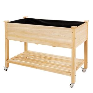 Jardinera Elevada de Madera con Ruedas Bloqueables y Revestimiento para Estantes - para Plantas de Exterior y Almacenamiento - Product Image 3