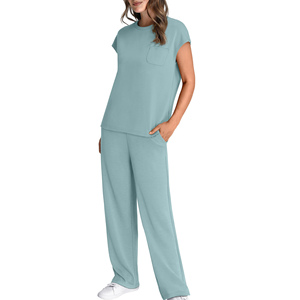 Production OEM en gros, ensembles pour femmes ODM, logo personnalisé avec taille, tissu doux, coupe décontractée, ensemble de vêtements de détente d'été pour femmes - Product Image 3