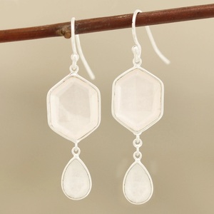 Pendientes Colgantes de Plata de Ley 925 con Piedra Lunar Arcoíris y Cuarzo Rosa, Joyería de Piedras Preciosas Naturales, Regalo para Ella - Product Image 5