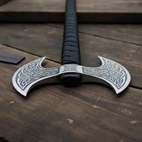 Hache à double lame de qualité industrielle Soul Forge Crafts, en acier à haute teneur en carbone, tête de tomahawk tactique, manche en caoutchouc, pour la survie