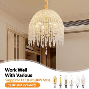 Elegante Lámpara Colgante de Cristal K9 de 20 Pulgadas y 6 Luces, Acabado Dorado con Diseño de Cascada y Cadenas de Cuentas de Cristal - Product Image 5