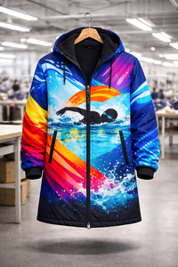 Performance Swim Parka <b>Long</b> Coat, Hooded <b>Waterproof</b> <b>Jacket</b> with Thermal Fleece Lining, Durable Design and Striking Swim Design - Product Image 6