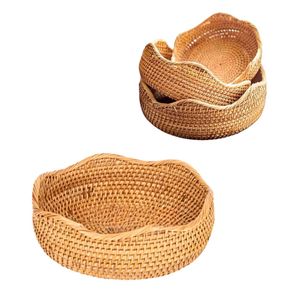 Premium Eco-friendly Handmade <b>Wicker</b> Rattan Bread <b>Basket</b>/Tray Decorative Scalloped Edge Vintage Multi-Purpose <b>Storage</b> <b>Basket</b> - Product Image 1