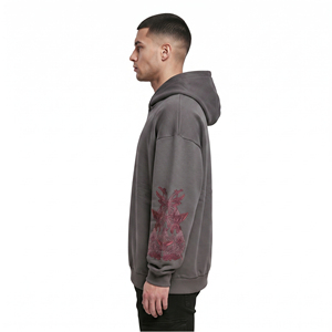 Sweat à capuche ample brodé pour homme, manches longues, décontracté, 100 % coton molletonné, coupe ample, épaules tombantes, style baggy - Product Image 3