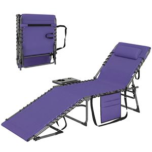 Sedia a sdraio pieghevole da esterno in rattan con schienale regolabile a 5 livelli e tasca laterale per cuscino - Viola - Product Image 1