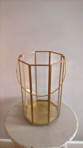 Hexagon Glass <b>Lantern</b> With <b>Gold</b> Frame For Home Decoration - Product Image 6