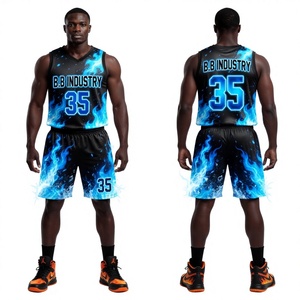 Tenues de basket-ball Pro Style Blue Fire Splash, maillot personnalisé avec short, numéro 35, équipement sportif d'équipe B.B Industry - Product Image 5