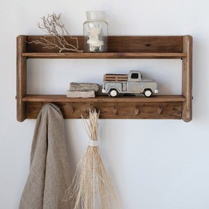 Reclaimed Wood Wall Shelf with Hooks - Rustic <b>Storage</b> | Wholesale - Product Image 2