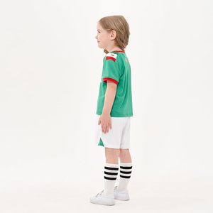 Mexico Youth Soccer Jersey Set Green V-Neck Short Sleeve Breathable Mesh Football Kit with <b>White</b> Shorts for kids, adults - Product Image 3