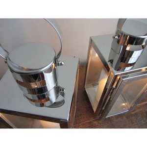 Juego de 2 linternas de vela de 25cm de plata cromada pulida, soportes de luz de té para decoraciones de boda, hermosas decoraciones de boda - Product Image 3