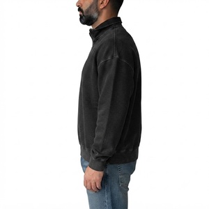 Sweat-shirt en molleton noir pour homme, coupe classique, couleur unie, col rabattu, tricoté, manches longues, vêtement d'automne - Product Image 3