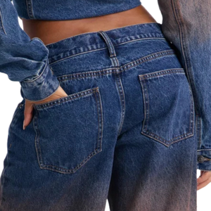 Jean large vintage délavé respirant 100 % coton pour femme, taille mi-haute, coupe classique, décontracté, longueur complète - Product Image 4