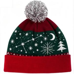Bonnet en tricot jacquard renne de Noël avec pompon rouge et vert, unisexe, chaud et confortable pour l'hiver - Product Image 2