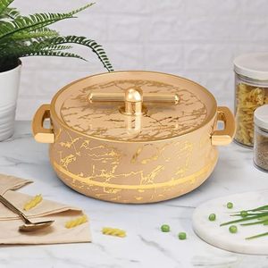 Cacerola de Cerámica Moderna de Lujo con Patrón de Mármol, Tapa Redonda, Asas de Aleación de Zinc, Revestimiento de Esmalte, Diseño Duradero - Product Image 1