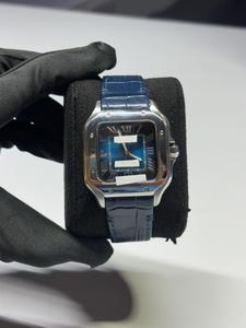 Reloj de Cuarzo con Esfera de Cristal de 20 mm, Diseño Simple y Moderno, con Diamantes Redondos de Moissanita y Correa de Cuero Azul - Product Image 1