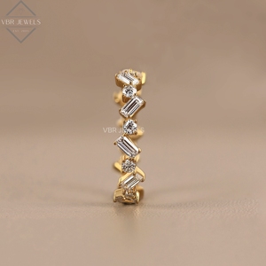 Bague de luxe géométrique en diamant, or jaune, taille baguette et ronde, pour mariage, anniversaire, fournisseur de bijoux pour femme, cadeau - Product Image 2