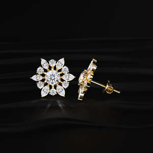 <b>Round</b> and Marquise Cut Moissanite Cluster Stud Earrings 6 TCW Colorless VVS 14K Gold Floral Solitaire Screw Back Jewelry Gift - Product Image 4
