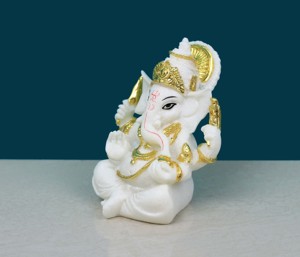 Nirmala Handicrafts Religious Elegant White Resin Patta Ganesha <b>Statue</b> <b>Gold</b> Accents | Art Deco Handmade Figurine Rajasthan - Product Image 3