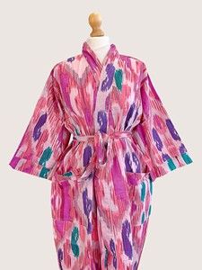 Bata Larga para Mujer con Estampado Geométrico, Manga Tres Cuartos, Cuello Mandarín, Suave y Casual para Primavera, 100% Algodón Tejido - Product Image 3