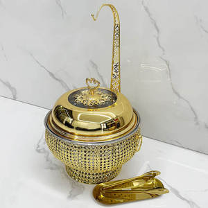 Modern Round Stainless Steel <b>Buffet</b> <b>Server</b> Matte Black Gold Finish Food Warmer Hydraulic Glass Lid Professional Hotel Catering - Product Image 4