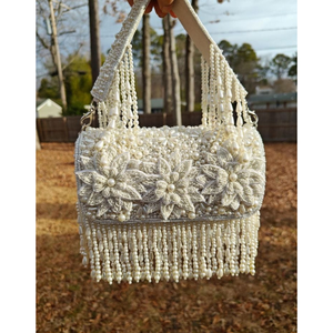 Sac à main élégant pour mariée orné de perles, pochette de mariage brodée à la main avec motifs floraux, sac de soirée de luxe à porter à l'épaule - Product Image 2