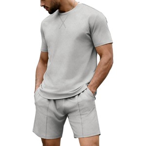 Conjunto de Verano 2026 para Hombre, Camiseta Blanca de Cuello Redondo con Pantalones Cortos Negros, Ropa Casual Transpirable de Algodón Tejido, Color Sólido - Product Image 4