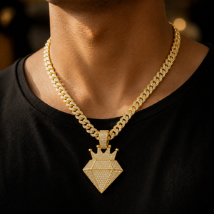18K Vermeil Yellow <b>Gold</b> <b>Pendant</b> Cuban Link Chain Round Cut Diamond Hip Hop Moissanite Jewelry Gift - Product Image 3