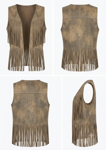 Women Western Fringe Vest <b>Suede</b> <b>Leather</b> Sleeveless <b>Jacket</b> Cowboy Tassel Biker Festival Rodeo Fashion Apparel Premium OEM - Product Image 6