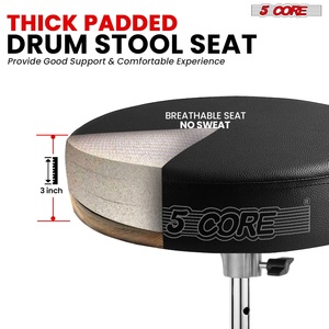 5 Core <b>Drum</b> Throne 3" Thick Padded Guitar Stool 200Lb Capacity Heavy Duty Adjustable Drummer Chair - Product Image 2